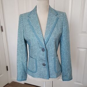 Judith Hart Petites Aqua Blue Tweed Blazer 8P